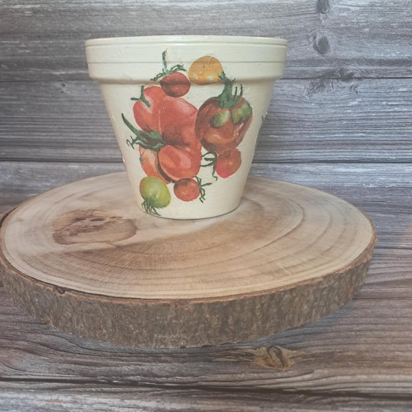 Hand Painted Terracotta Pot, Tomato Garden Planter, Weatherproof Indoor Outdoor 