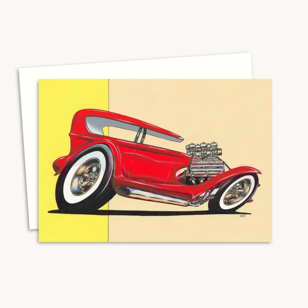 Custom Car Greeting Card with a Hand Drawn Illustration for a Car Lover