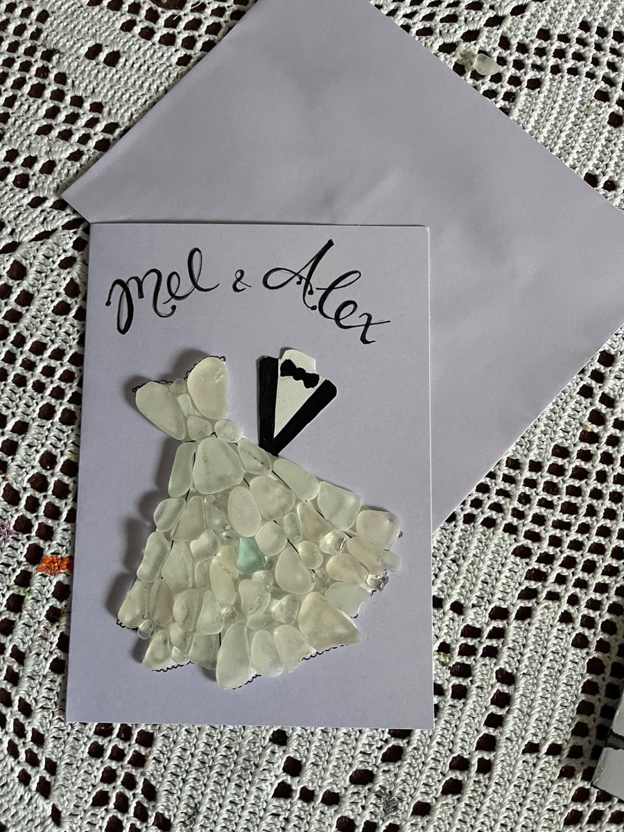 Seaglass wedding card 