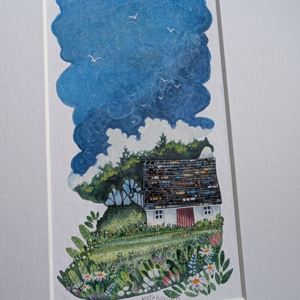 Woodland Glade Cottage - Mixed media. Colourful. Unique. Mounted 