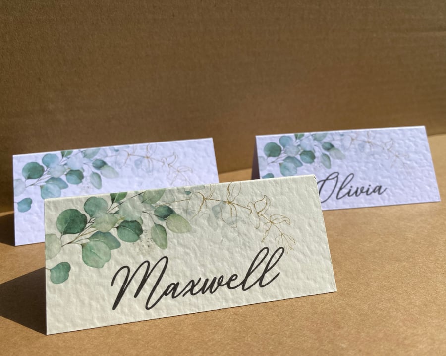 6x simple EUCALYPTUS arch name place CARDS foliage greenery table wedding decor