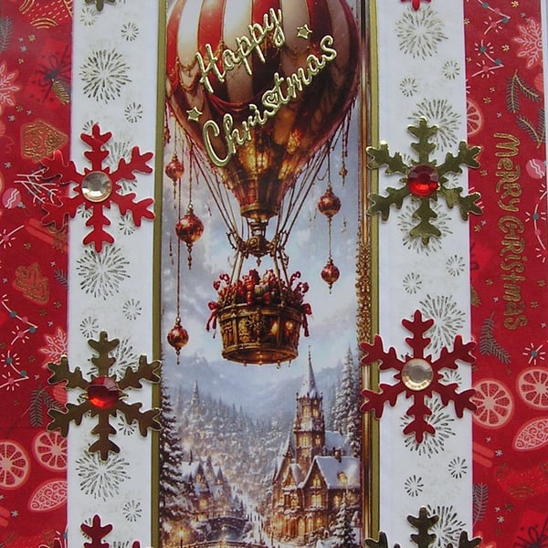 Hand Crafted Decoupage Chistmas Card - Happy Christmas (3397) - Hot Air Balloon