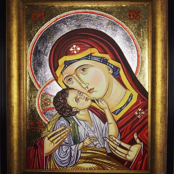 Mother of Tenderness Icon  Hand-Painted with 24k Gold