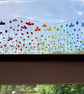 Ditsy Rainbow Flower meadow fused glass Art Picture Sun Catcher & wooden display