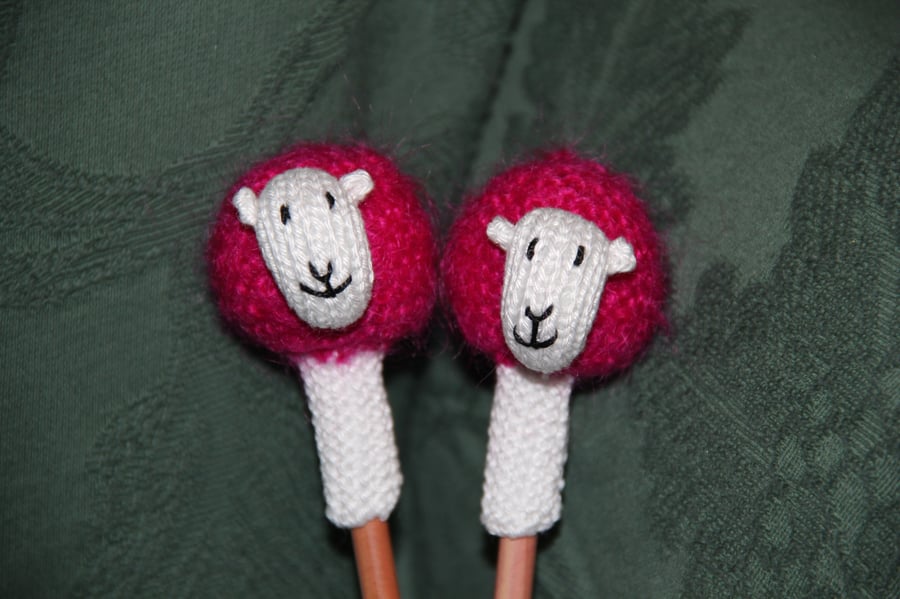 Hand Knitted Hot Pink Sheep Pen Topper