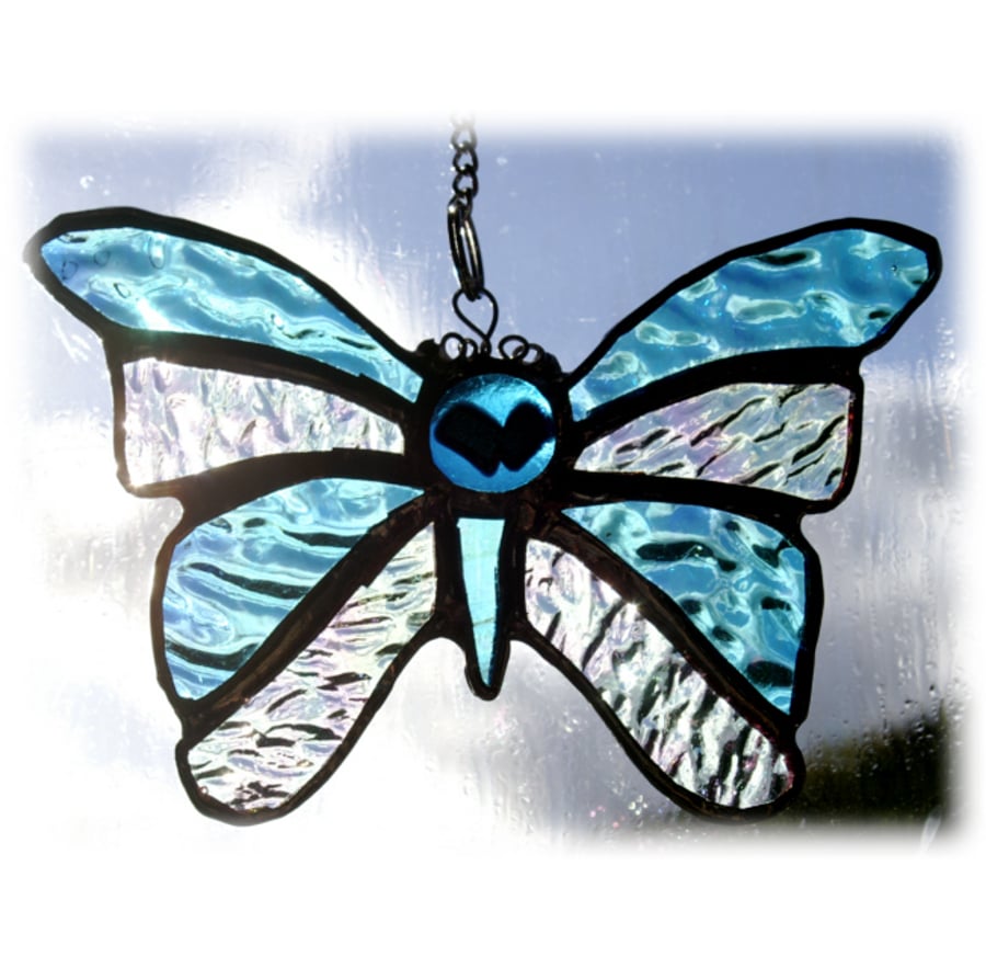 SOLD Birthstone Butterfly Suncatcher Stained Glass Aquamarine March