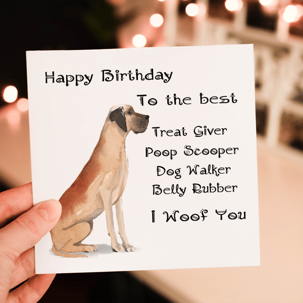 Great Dane Dog Birthday Card, Dog Birthday Card, Personalized