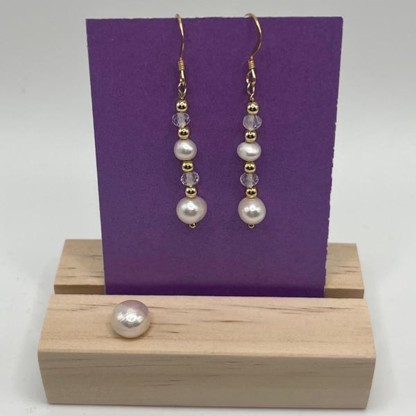 Freshwater Pearl And Crystal Earrings 