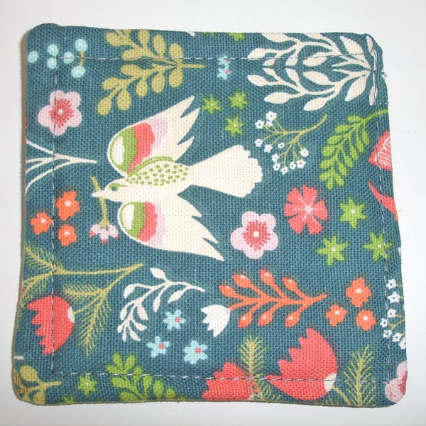 Fabric Coasters Pair of Mats Dove Birds Green Floral
