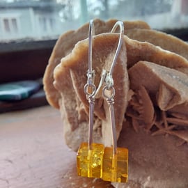 Baltic Amber Lemon Cube and Sterling Silver Earrings