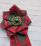 Bruce Red Tartan Ribbon Ruffle Rosette Mini Brooch Pin  - Image 2