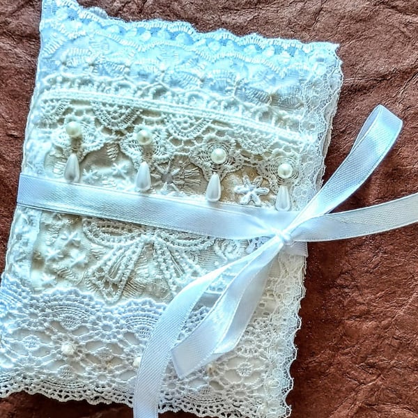Hand Embroidered Vintage Lace Needle Case with Sewing Kit, Slow Stitch Holder