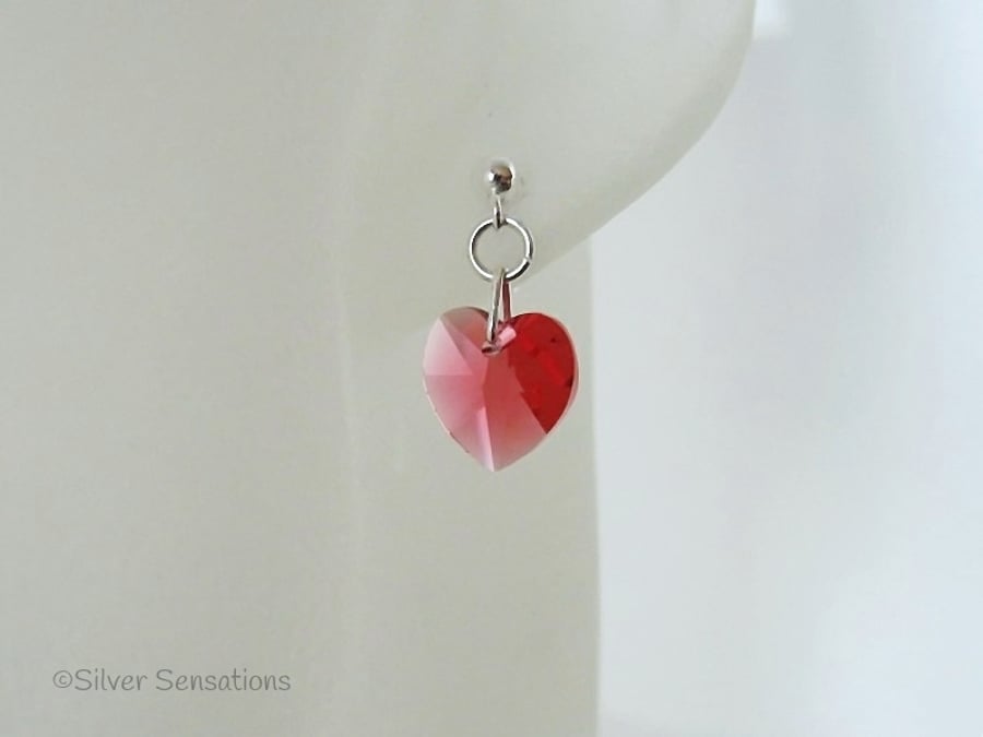 Pink Orange Premium Heart Crystal Elegant Stud Earrings With Sterling Silver 