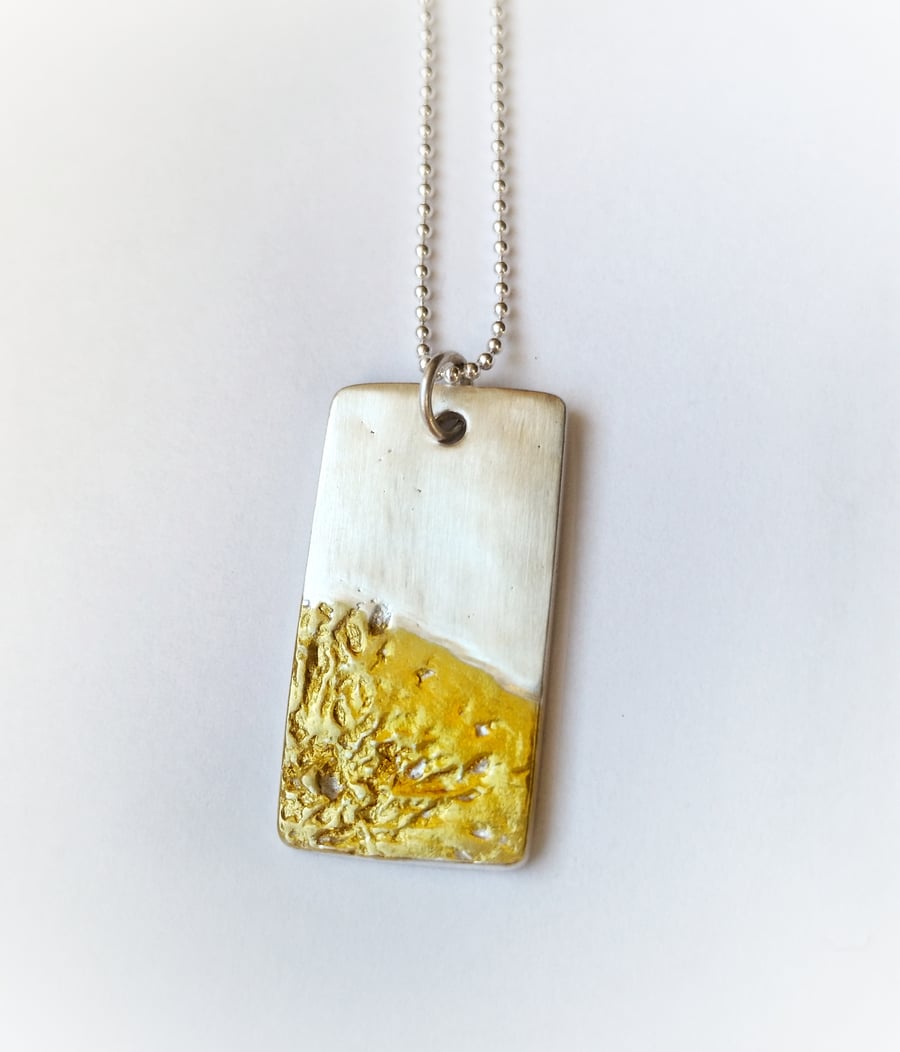 SALE Nature inspired silver lichen dog tag necklace with gold