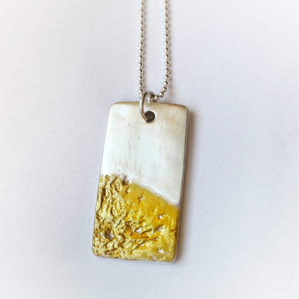 SALE Nature inspired silver lichen dog tag necklace with gold