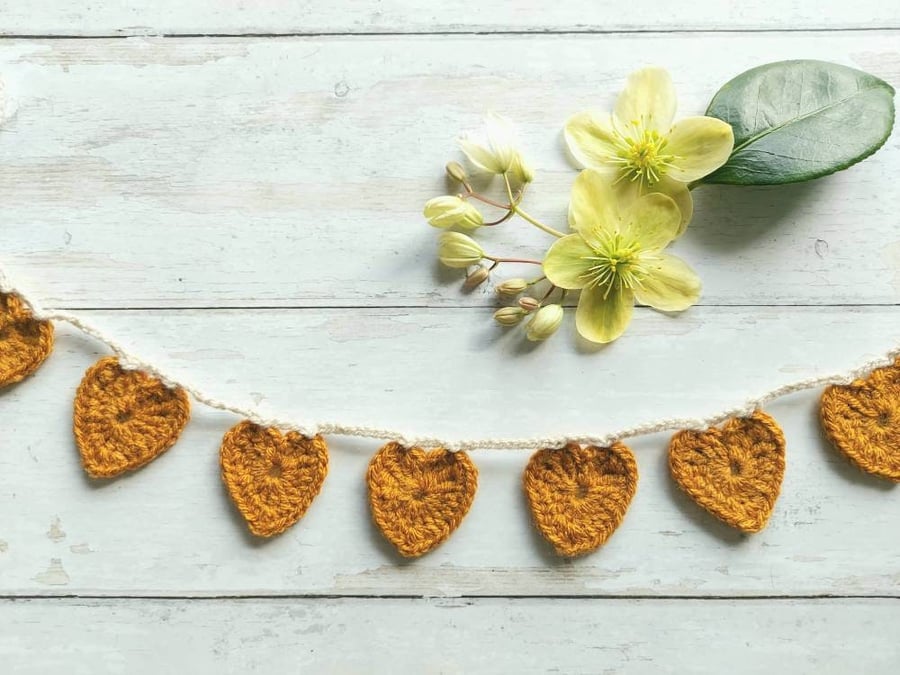 Mustard Crochet Heart Garland