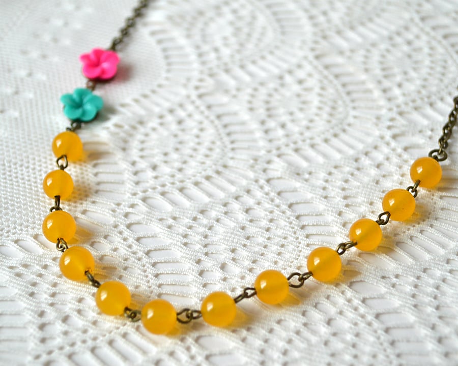 Sale! 50% off! Summery Beaded Necklace with Yellow Topaz
