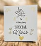 Special niece Christmas card, golden shimmer and shine, hearts and xmas trees