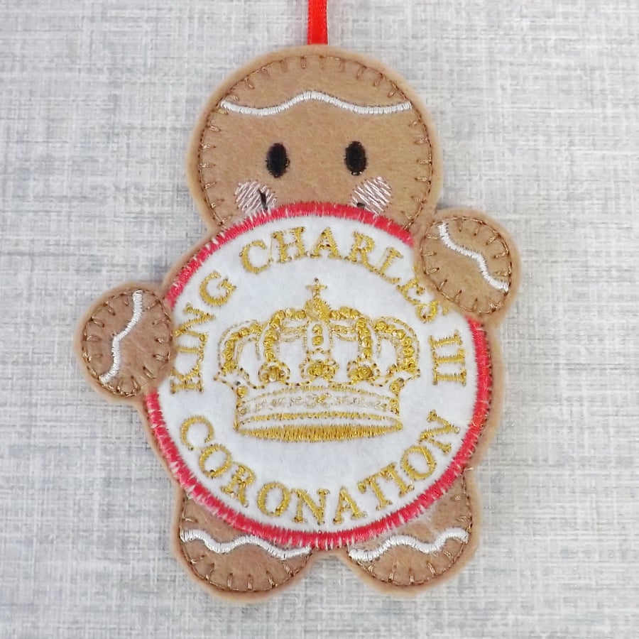 Coronation momento, 'gingerbread' felt decoration.
