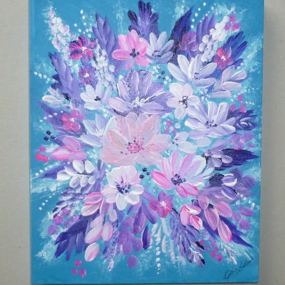 original art floral box canvas painting ( ref FA 340 R1 )