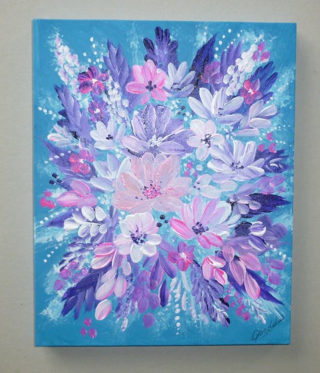 original art floral box canvas painting ( ref FA 340 R1 )