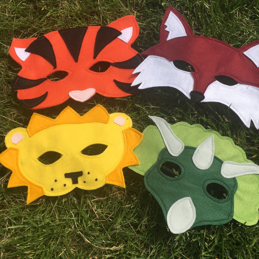 Felt Animal Fancy Dress Up Mask - Dinosaur, Lion, Tiger, Fox