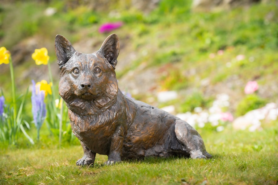 Foundry Bronze Sitting Corgi Statue Large Bronze Garden Sculpture - Folksy