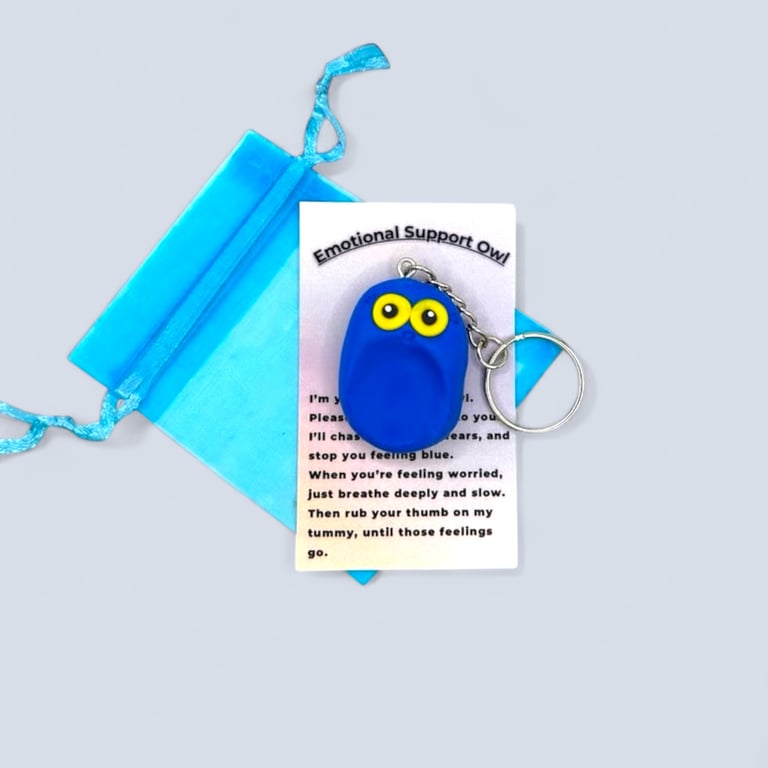Blue Worry Stone Owl Keychain - Emotional Support Owl Fidget Stone
