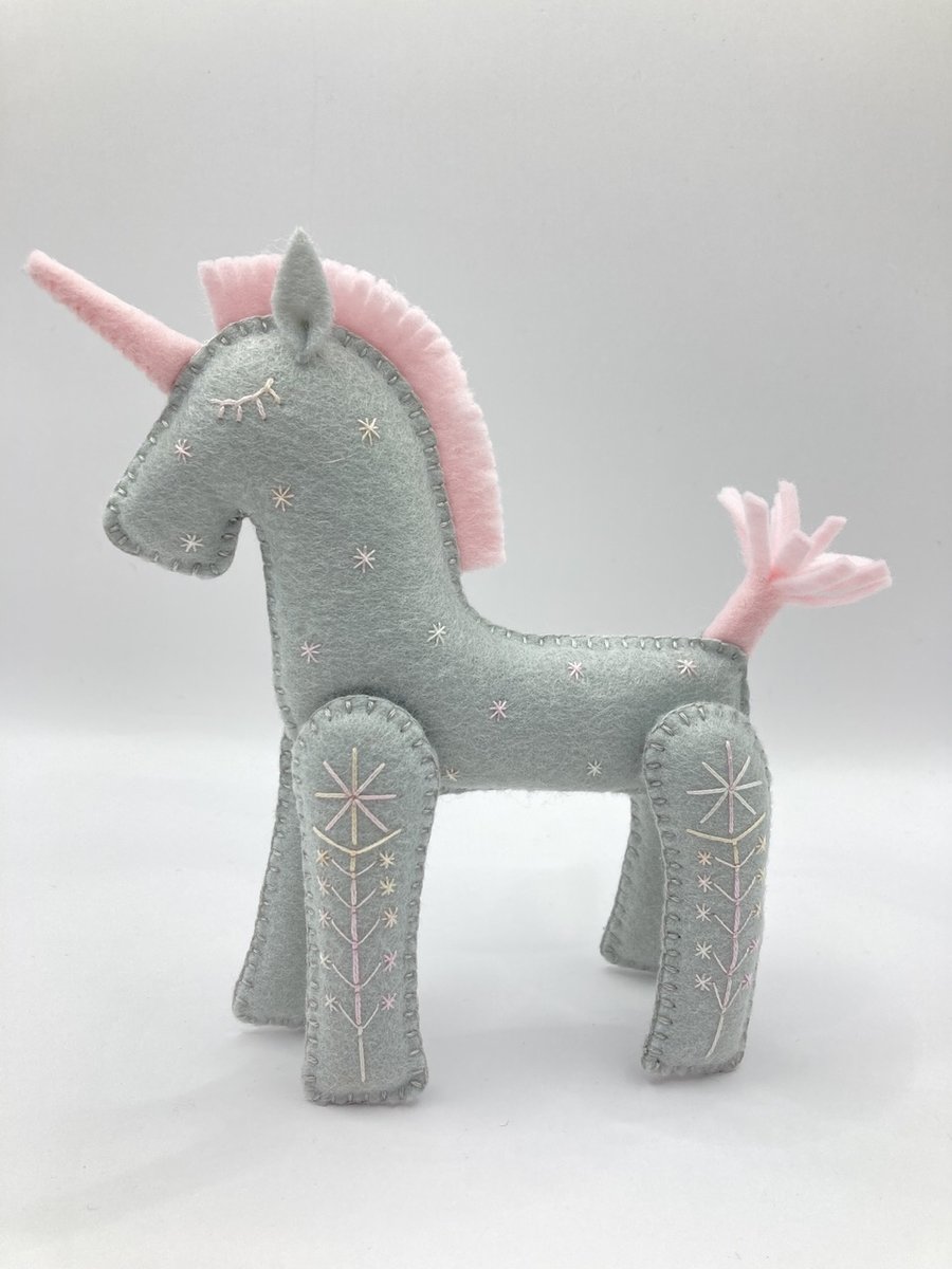 Hand Embroidered Little Grey Unicorn Seconds Sunday 