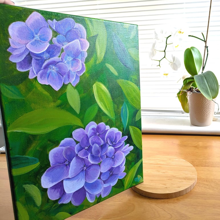 Hydrangea Realistic Acrylic Painting on Canvas - Flowers in focus 12 x 15 inches