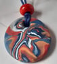 Handmade multi coloured polymer clay round pendant - Image 3