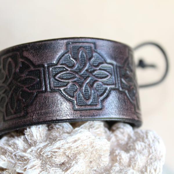 Leather Wrist Cuff, Laced Bracelet, Celtic Bracelet