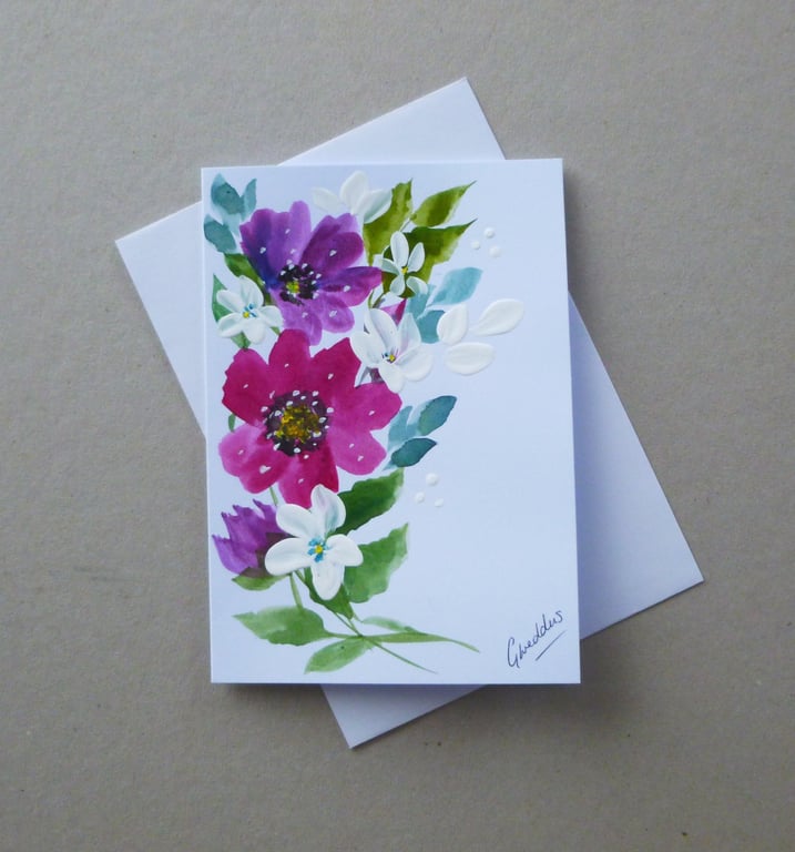 Hand painted floral blank greetings card ( ref FA 116 B1 )