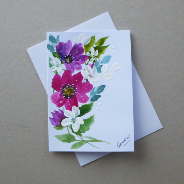 Hand painted floral blank greetings card ( ref FA 116 B1 )