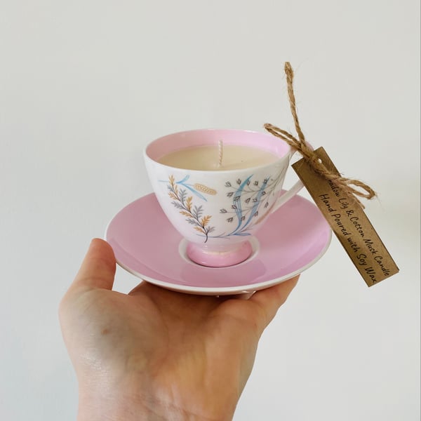 Meadow Lily and Cotton Tea Cup Candle with Saucer