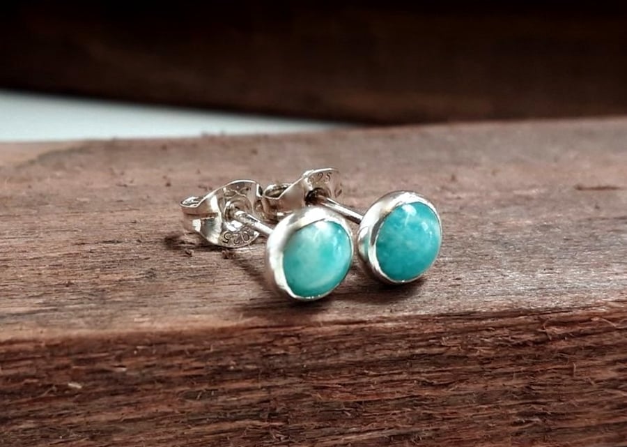 Sterling Silver Amazonite STUD Earrings, Handmade Urban Jewellery