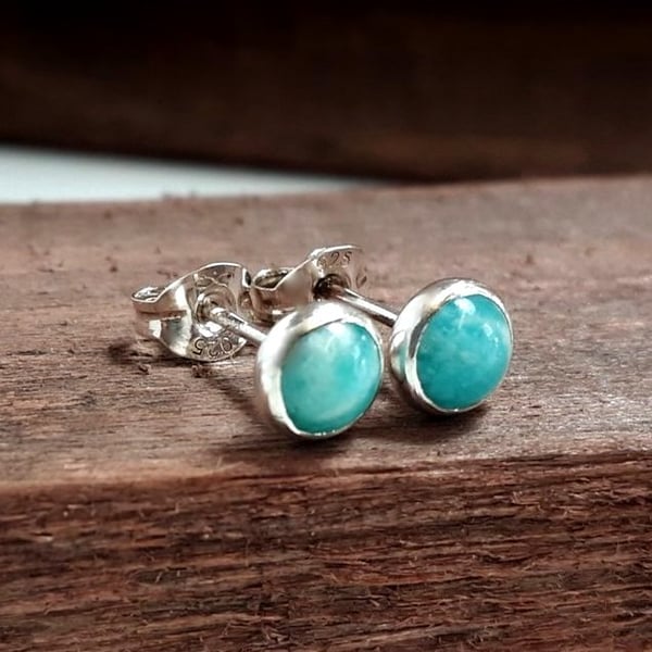 Sterling Silver Amazonite STUD Earrings, Handmade Urban Jewellery