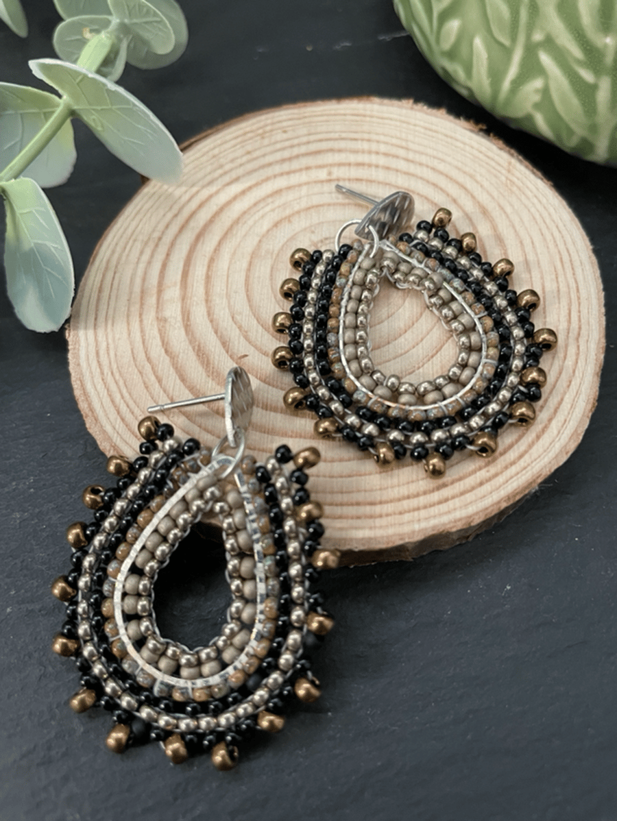 Handmade teardrop glass beaded drop earrings, gift for her, dangle earrings 