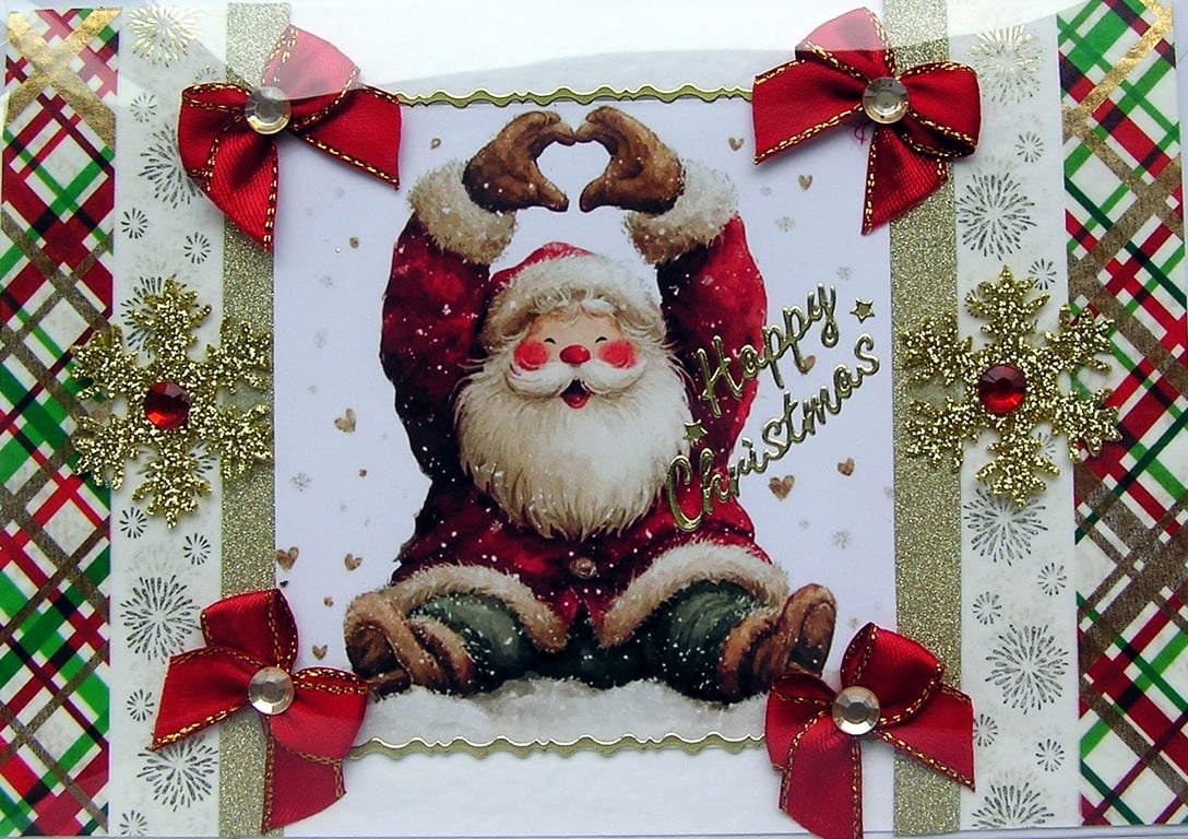 Hand Crafted Decoupage Chistmas Card - Happy Christmas (3359) Father Christmas