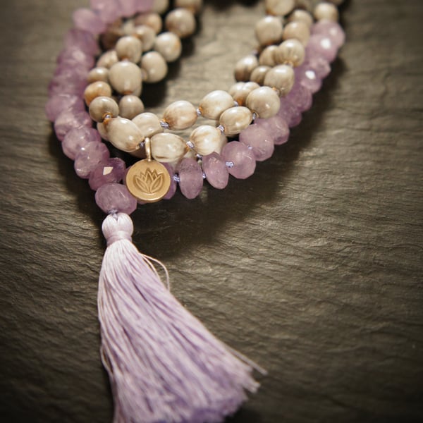 108Third Eye Chakra Mala, Amethyst and Vaijayanti Yoga Necklace