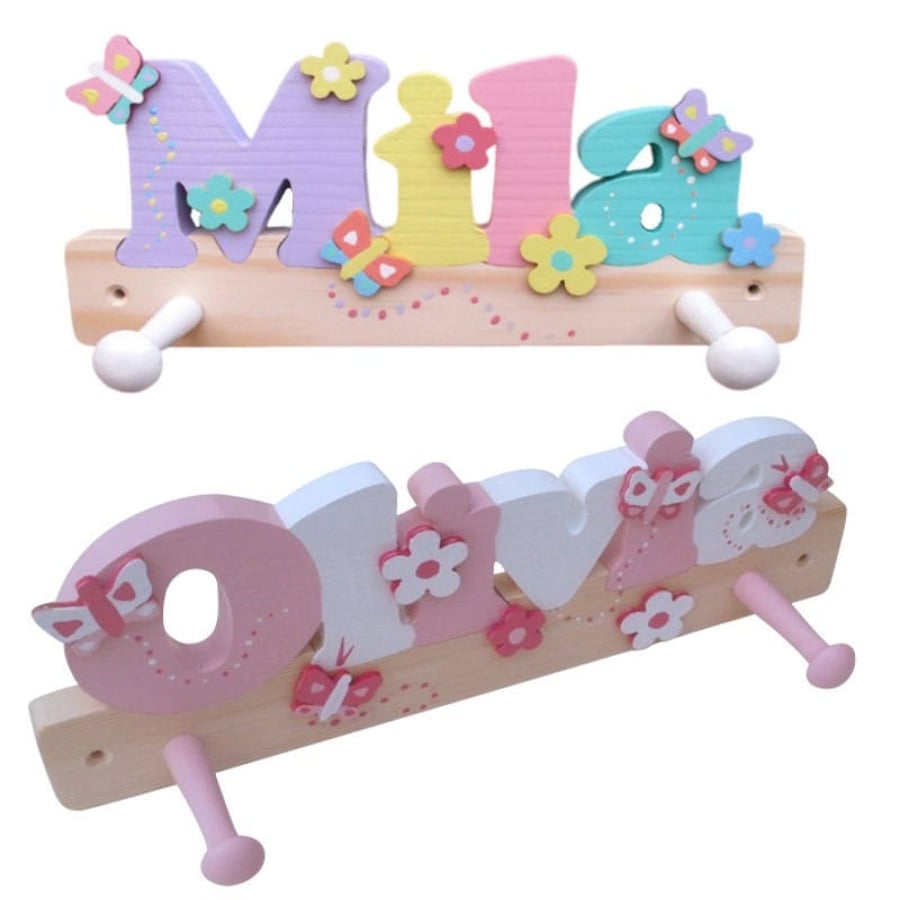 Personalised Wooden Name Coat Peg for Girls