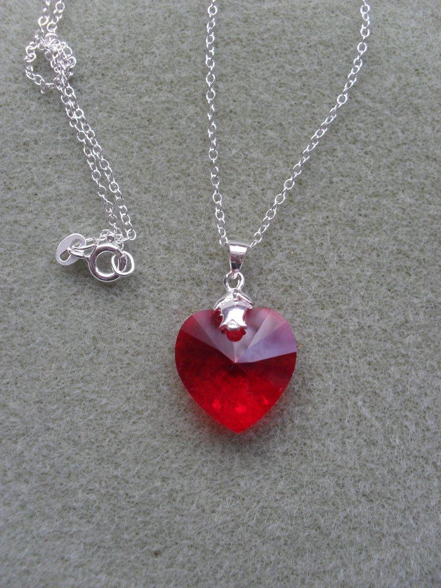 Sterling Silver Red Heart Pendant With Swarovski Elements