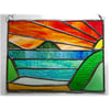 Sea View Panel Stained Glass Picture Landscape Sunset  004