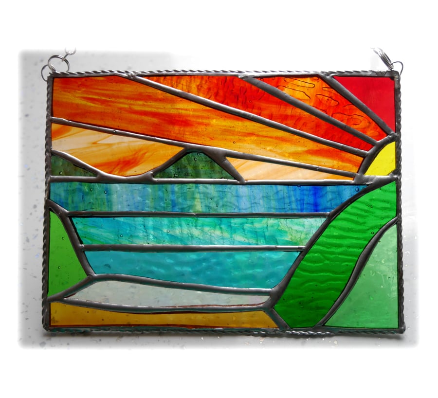 Sea View Panel Stained Glass Picture Landscape Sunset  004