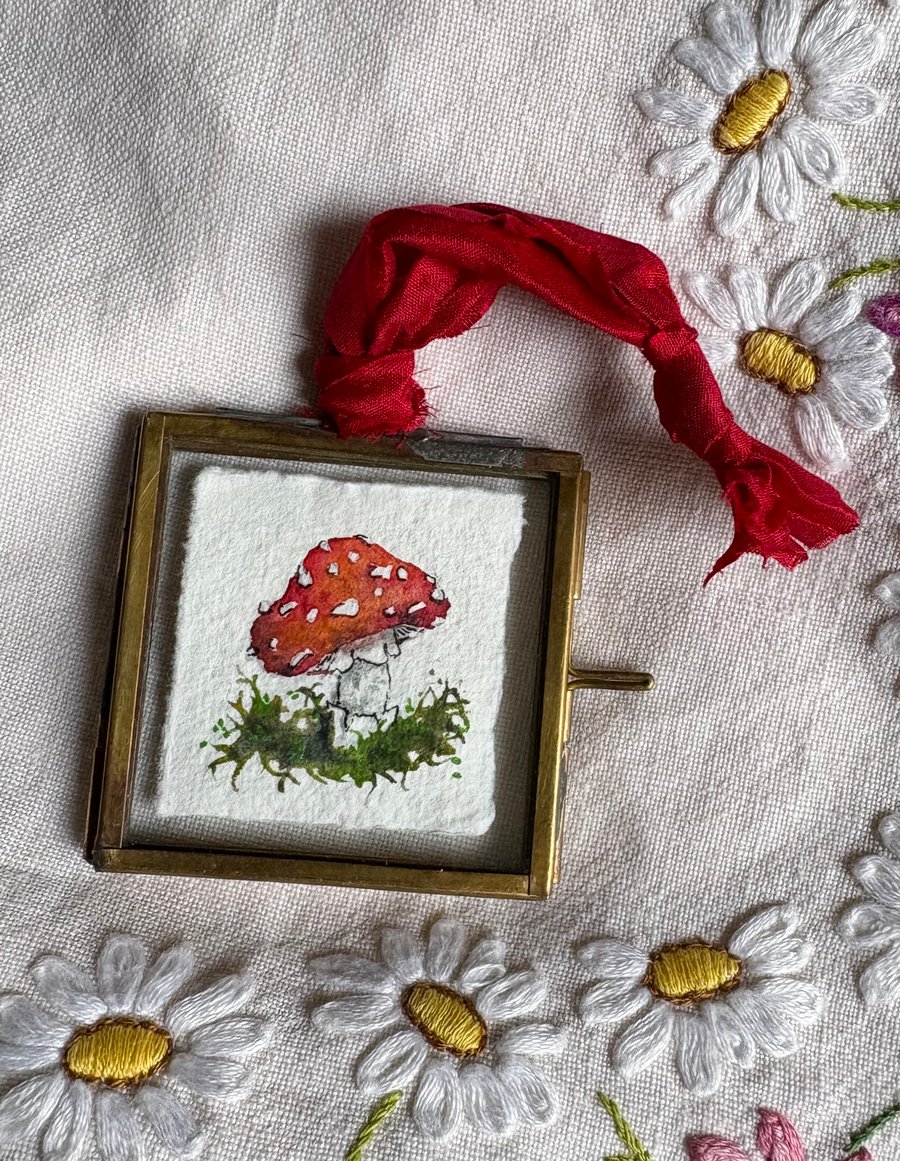 Framed 'Tiny Fly Agaric' original miniature watercolour