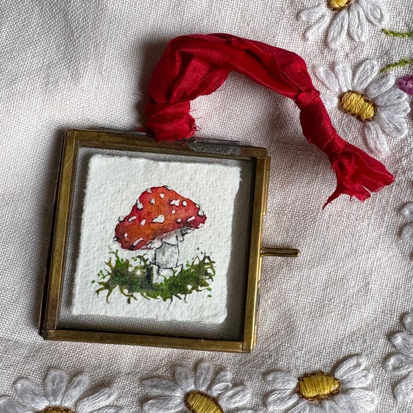 Framed 'Tiny Fly Agaric' original miniature watercolour