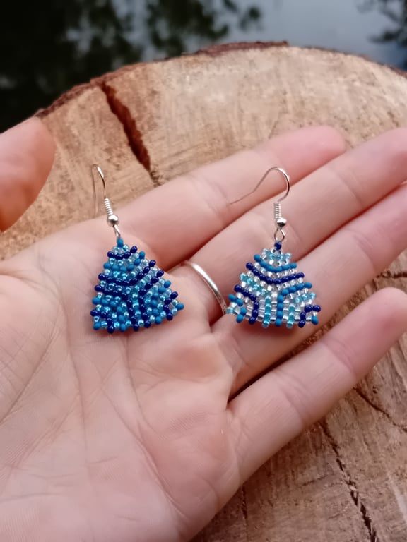 Icy ocean blue hues triangle dangle tribal earrings