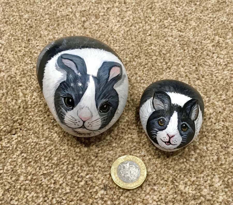 Rabbits hand painted pebbles garden rock art pe... - Folksy