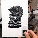 Guardian & Protector - Original Linocut Print A5 size