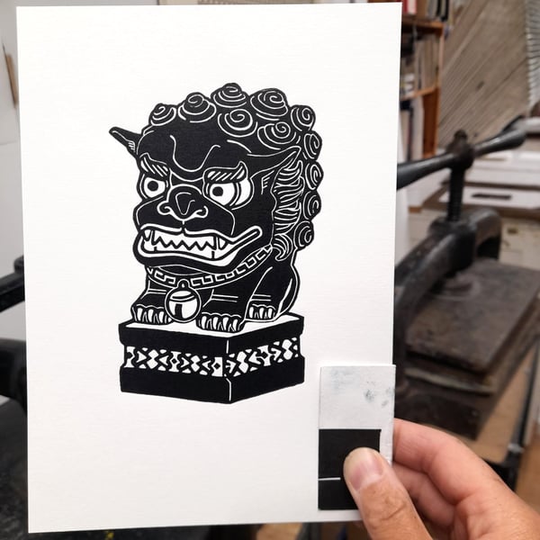 Guardian & Protector - Original Linocut Print A5 size